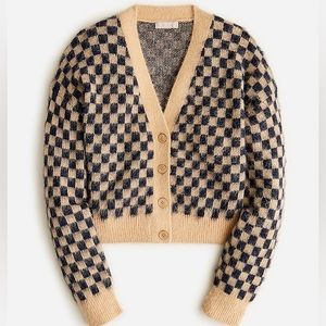 J.Crew XXS Checkered V-neck Cardigan Sweater in Brushed Yarn Sandy Beach